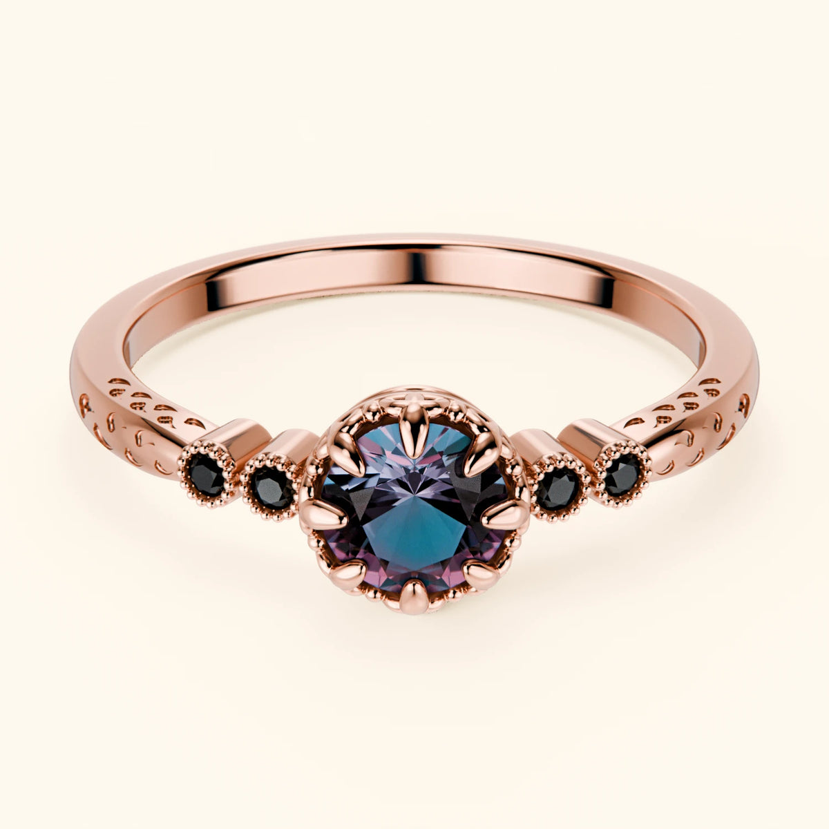Engagement Ring Clarté - 0.55ct Lab Alexandrite with Black Diamond Side Stones