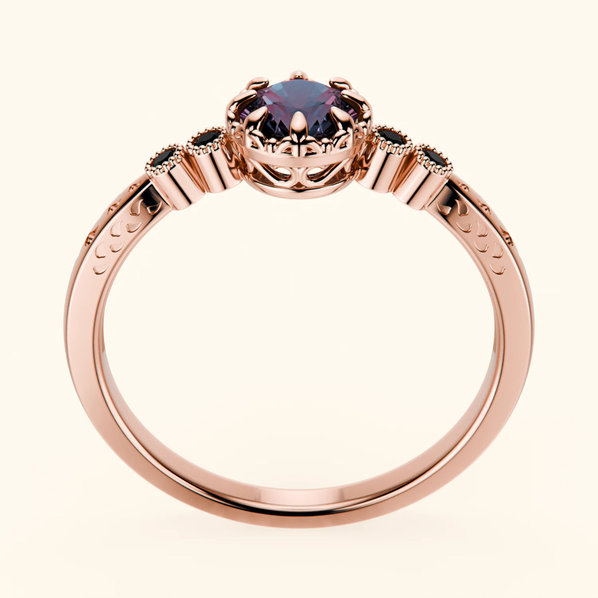 Engagement Ring Clarté - 0.55ct Lab Alexandrite with Black Diamond Side Stones
