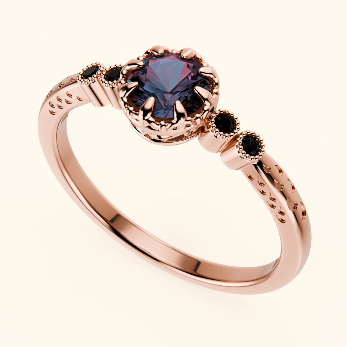 Engagement Ring Clarté - 0.55ct Lab Alexandrite with Black Diamond Side Stones