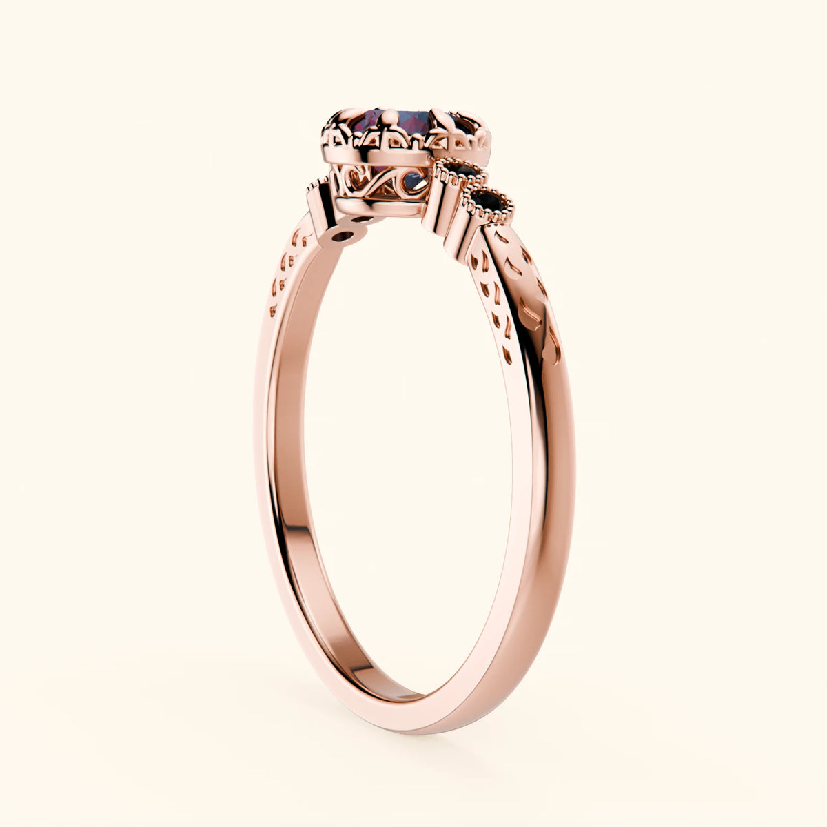 Engagement Ring Clarté - 0.55ct Lab Alexandrite with Black Diamond Side Stones