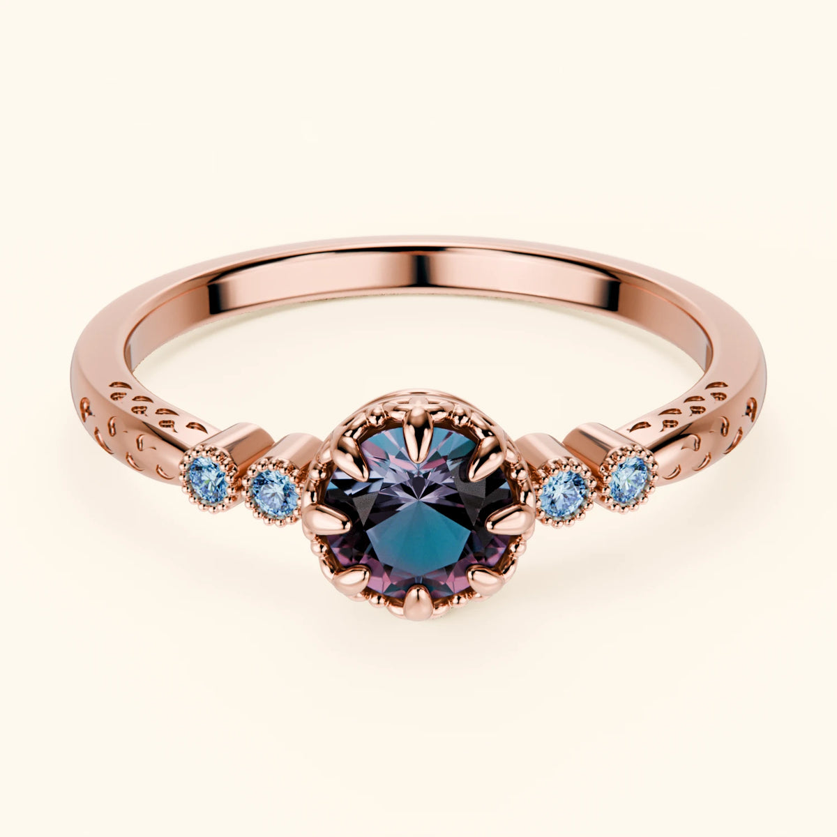 Engagement Ring Clarté - 0.55ct Lab Alexandrite with Lab Blue Diamond Side Stones