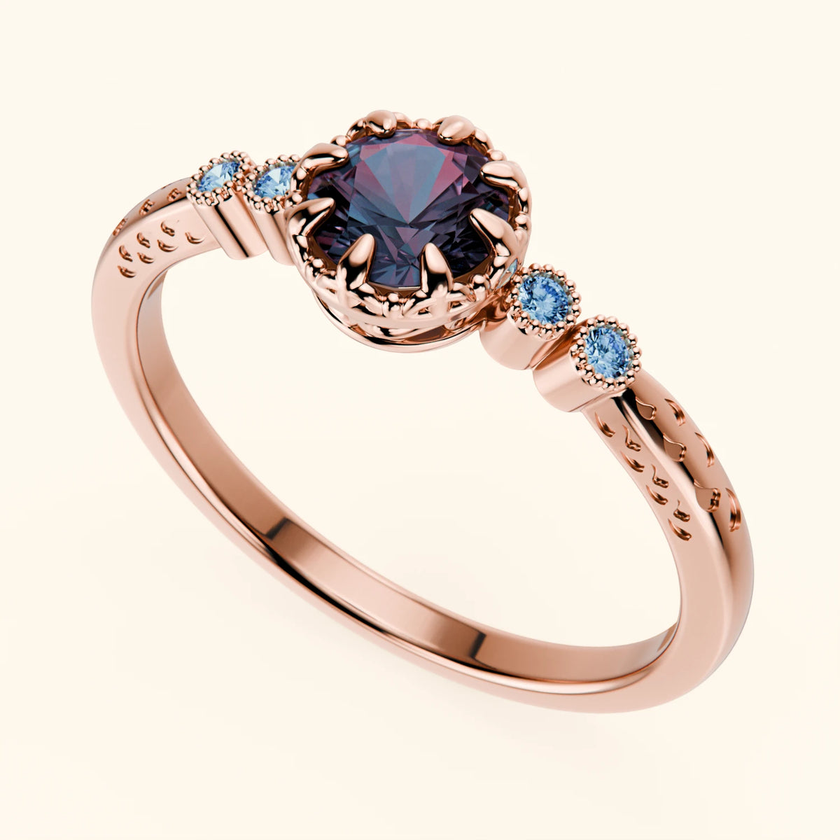 Engagement Ring Clarté - 0.55ct Lab Alexandrite with Lab Blue Diamond Side Stones