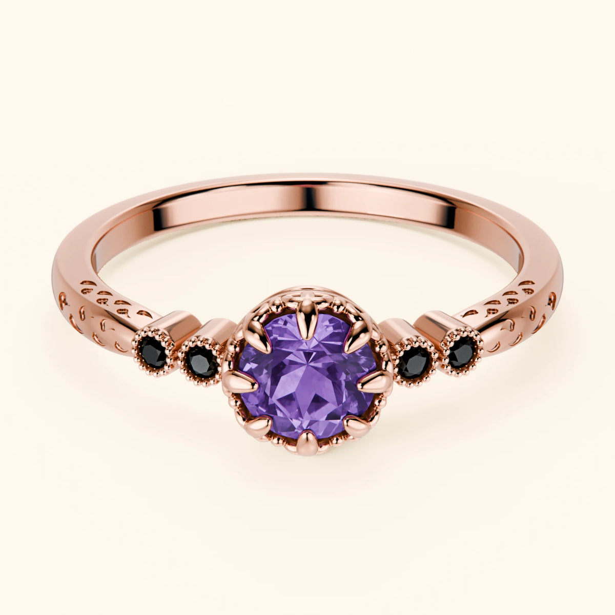 Engagement Ring Clarté - 0.38ct Amethyst with Black Diamond Side Stones
