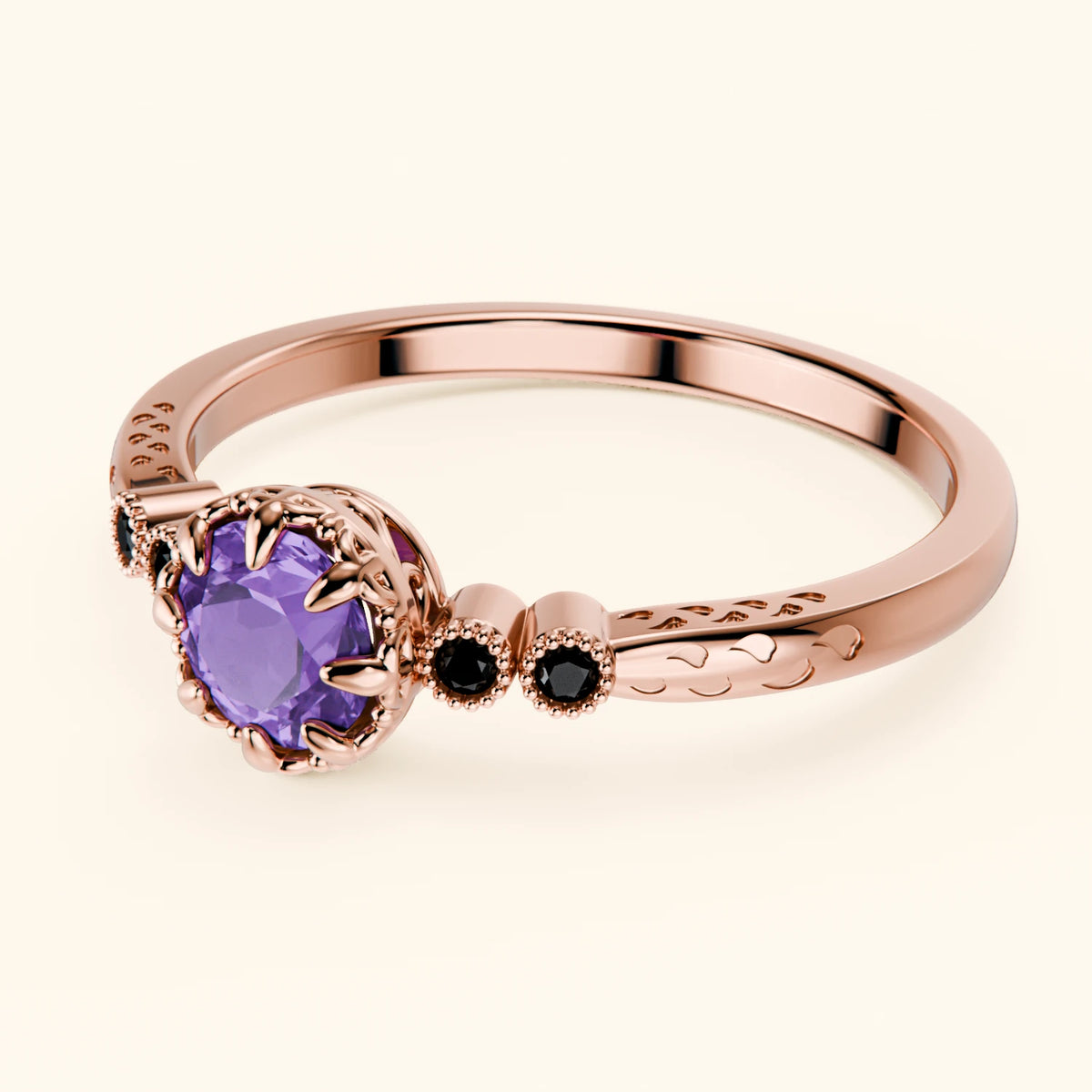 Engagement Ring Clarté - 0.38ct Amethyst with Black Diamond Side Stones