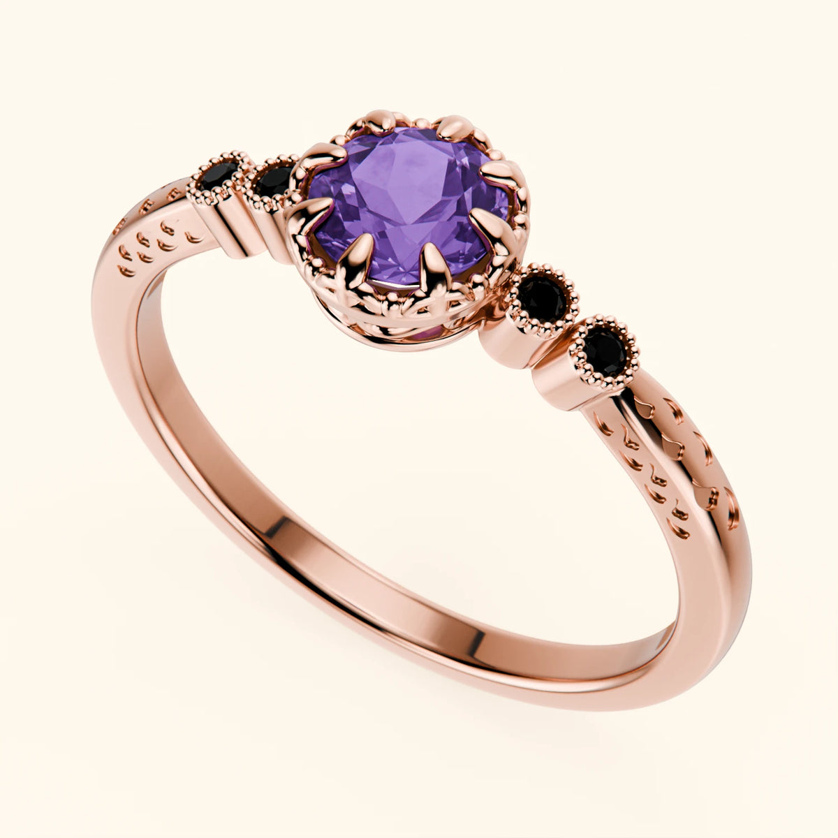 Engagement Ring Clarté - 0.38ct Amethyst with Black Diamond Side Stones