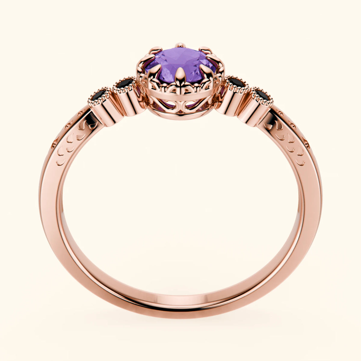 Engagement Ring Clarté - 0.38ct Amethyst with Black Diamond Side Stones