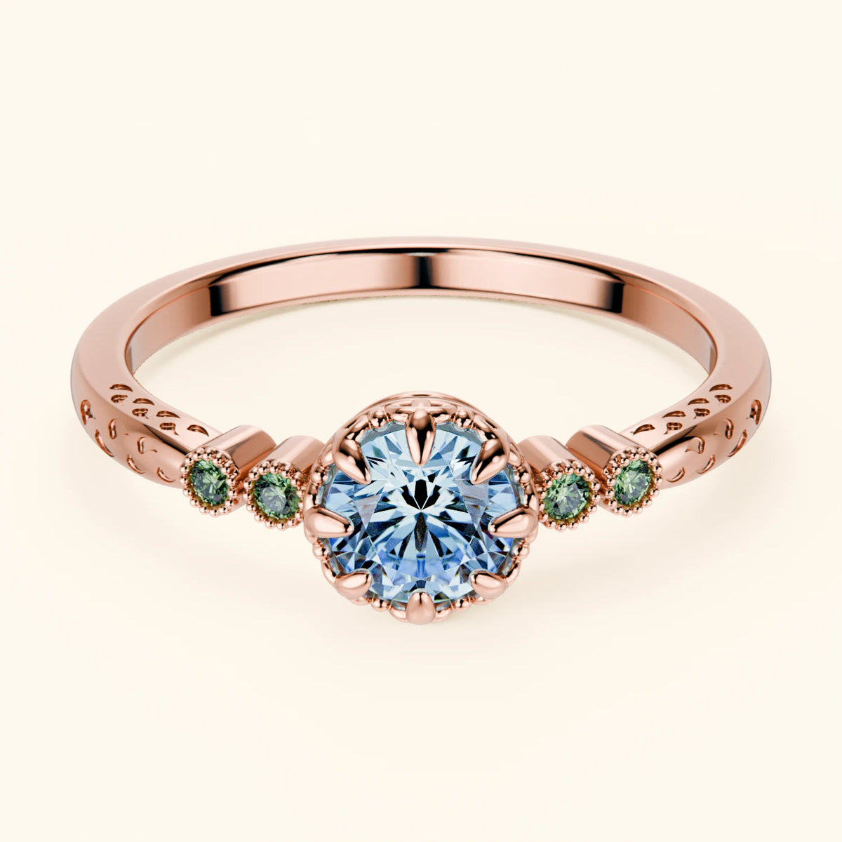 Engagement Ring Clarté - 0.5ct Lab Blue Diamond with Lab Green Diamond Side Stones