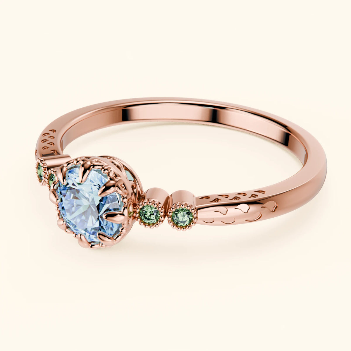 Engagement Ring Clarté - 0.5ct Lab Blue Diamond with Lab Green Diamond Side Stones