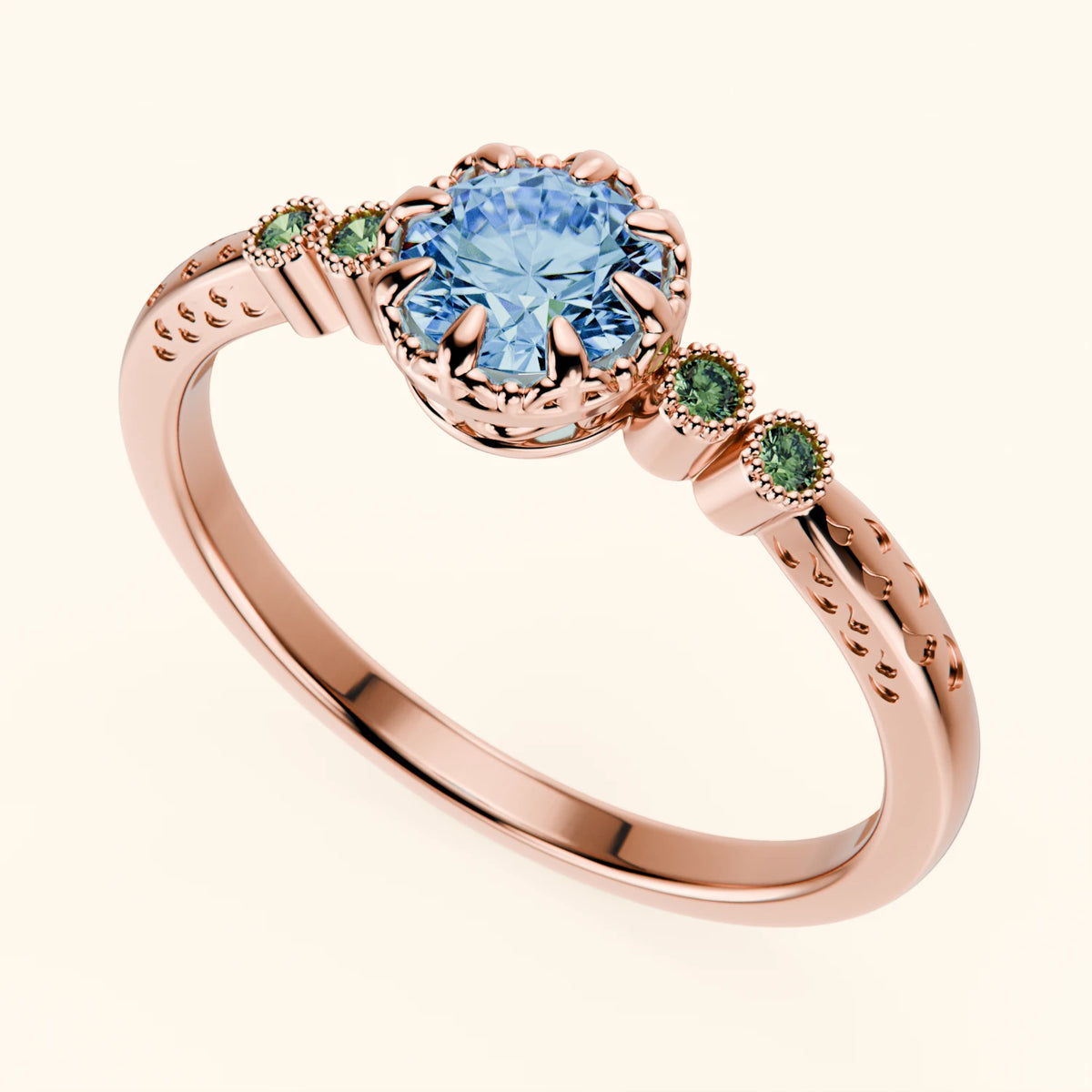 Engagement Ring Clarté - 0.5ct Lab Blue Diamond with Lab Green Diamond Side Stones