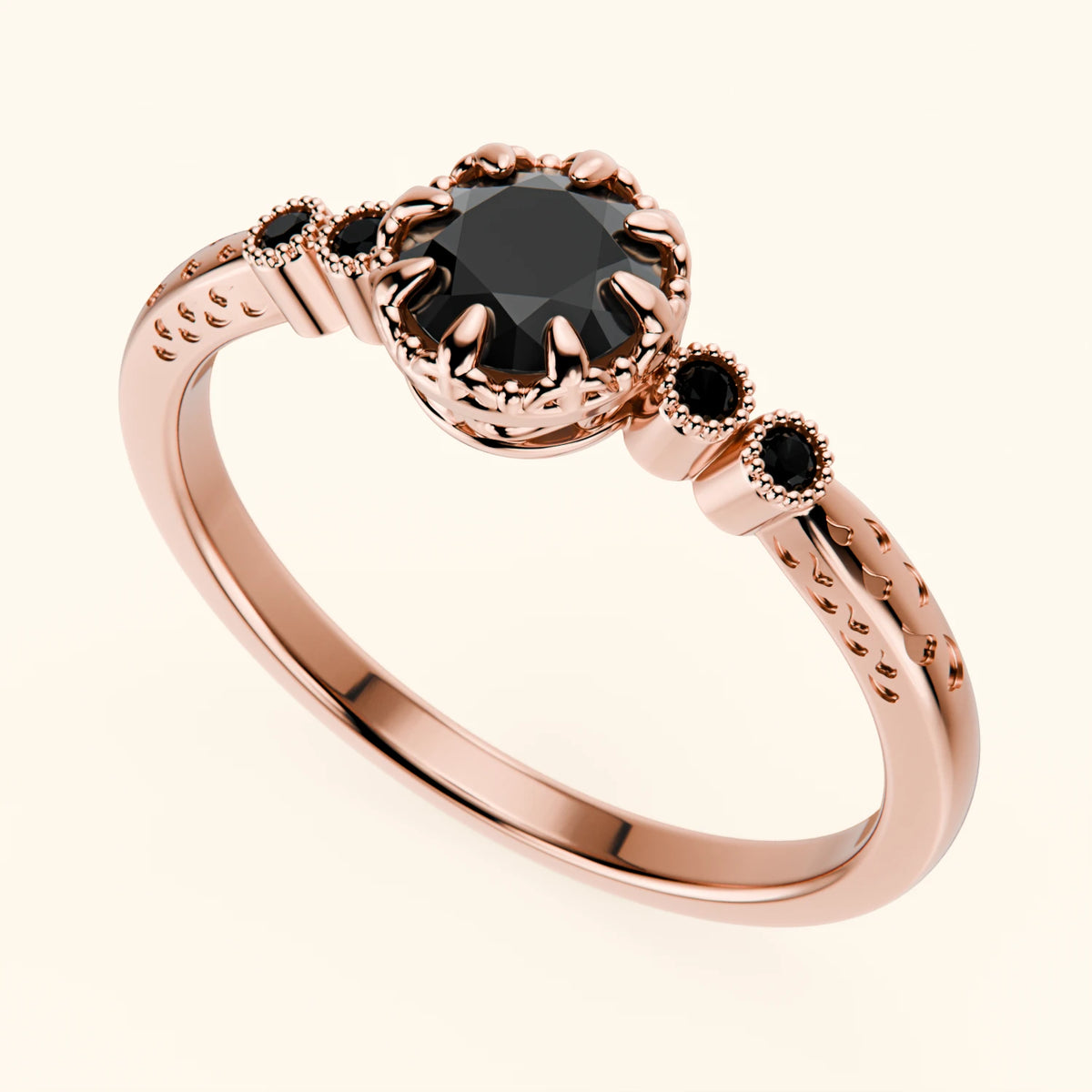 Engagement Ring Clarté - 0.5ct Black Diamond with Black Diamond Side Stones