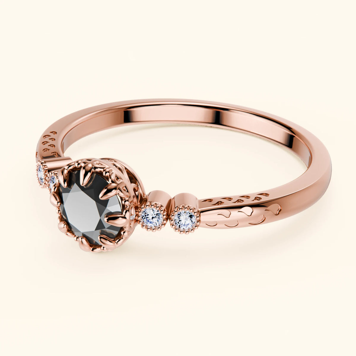 Engagement Ring Clarté - 0.5ct Black Diamond with Natural Diamond Side Stones