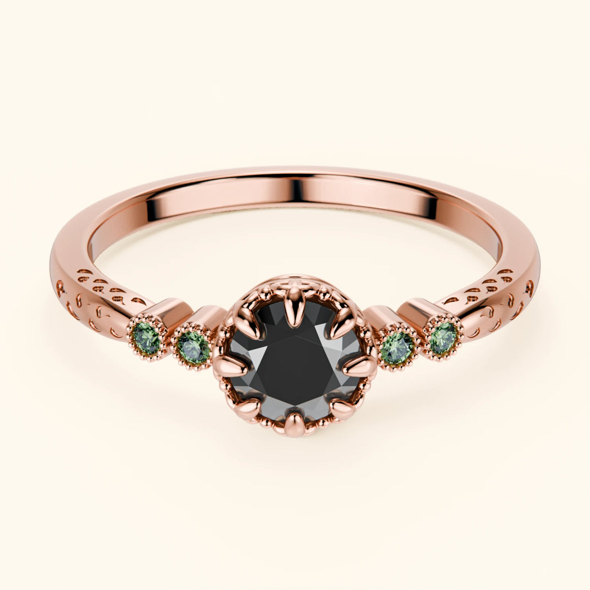 Engagement Ring Clarté - 0.5ct Black Diamond with Lab Green Diamond Side Stones