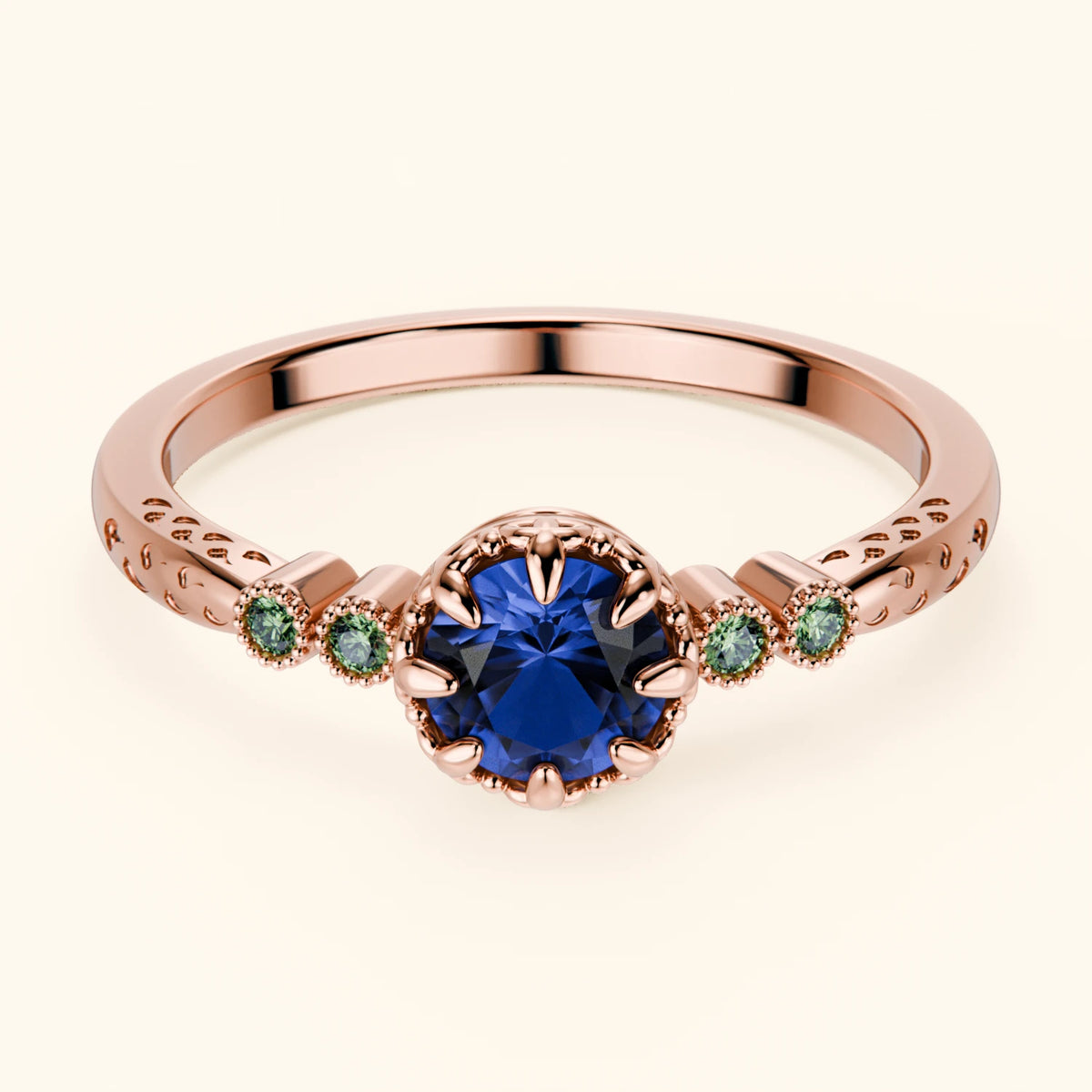 Engagement Ring Clarté - 0.60ct Lab Blue Sapphire with Lab Green Diamond Side Stones