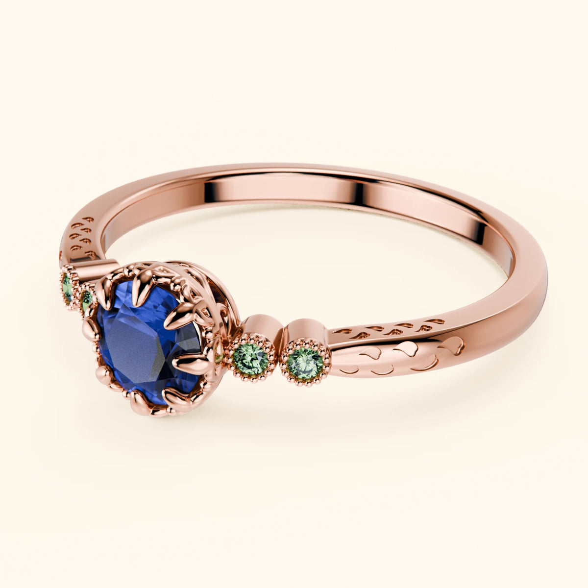 Engagement Ring Clarté - 0.60ct Lab Blue Sapphire with Lab Green Diamond Side Stones