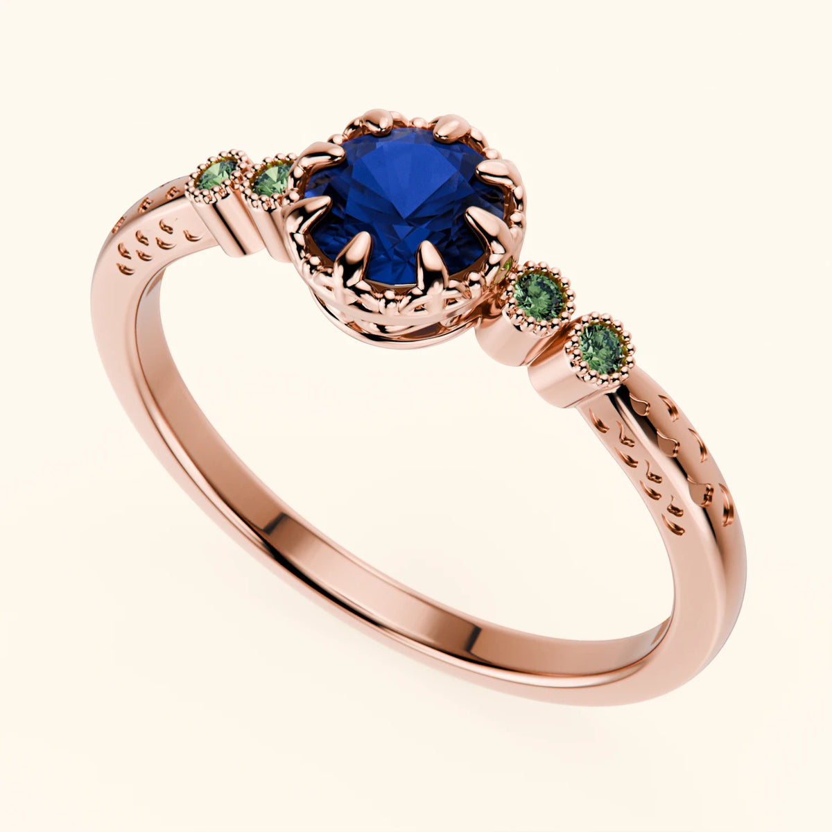 Engagement Ring Clarté - 0.60ct Lab Blue Sapphire with Lab Green Diamond Side Stones
