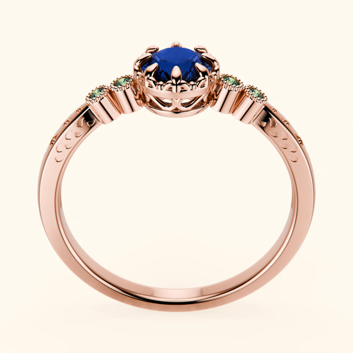 Engagement Ring Clarté - 0.60ct Lab Blue Sapphire with Lab Green Diamond Side Stones