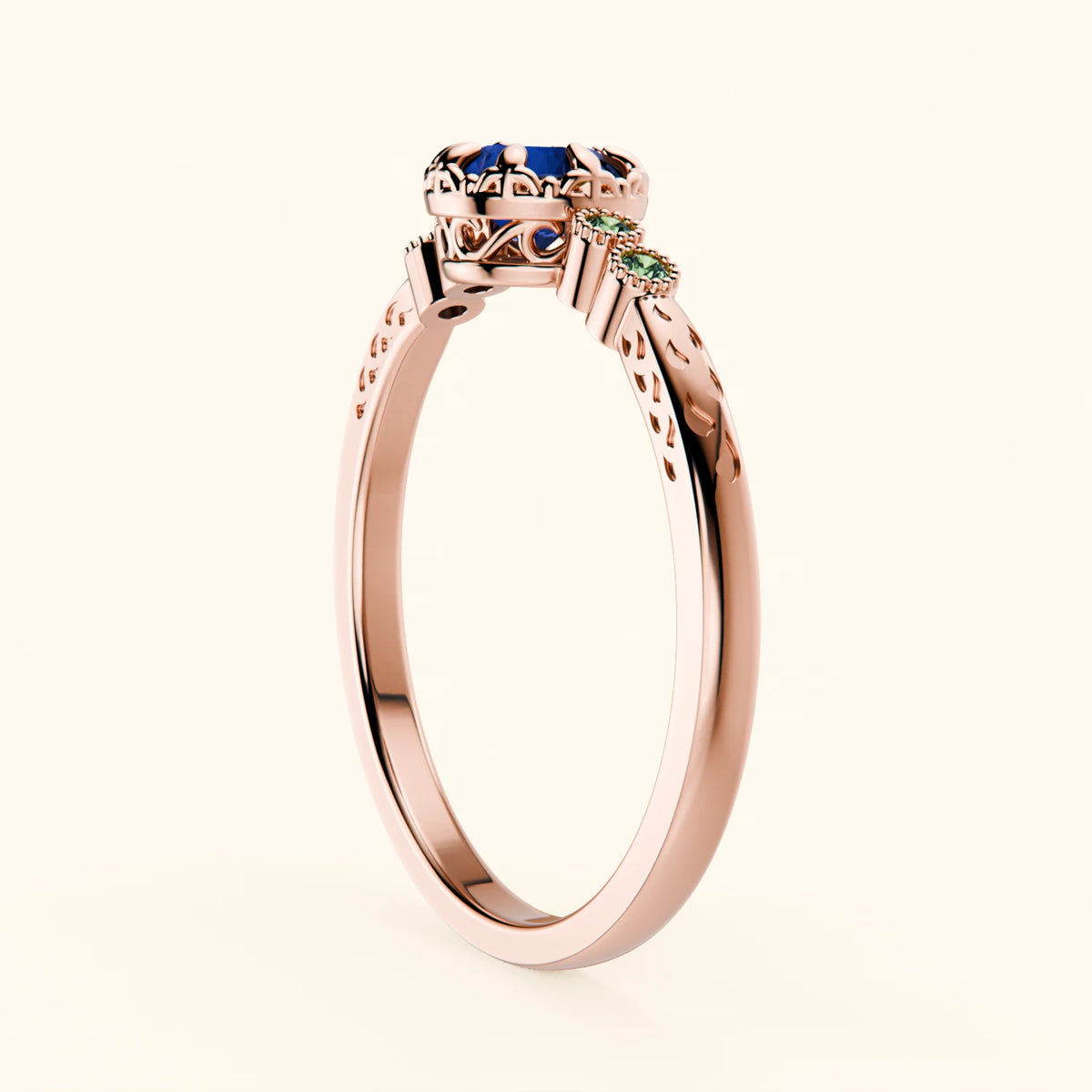 Engagement Ring Clarté - 0.60ct Lab Blue Sapphire with Lab Green Diamond Side Stones