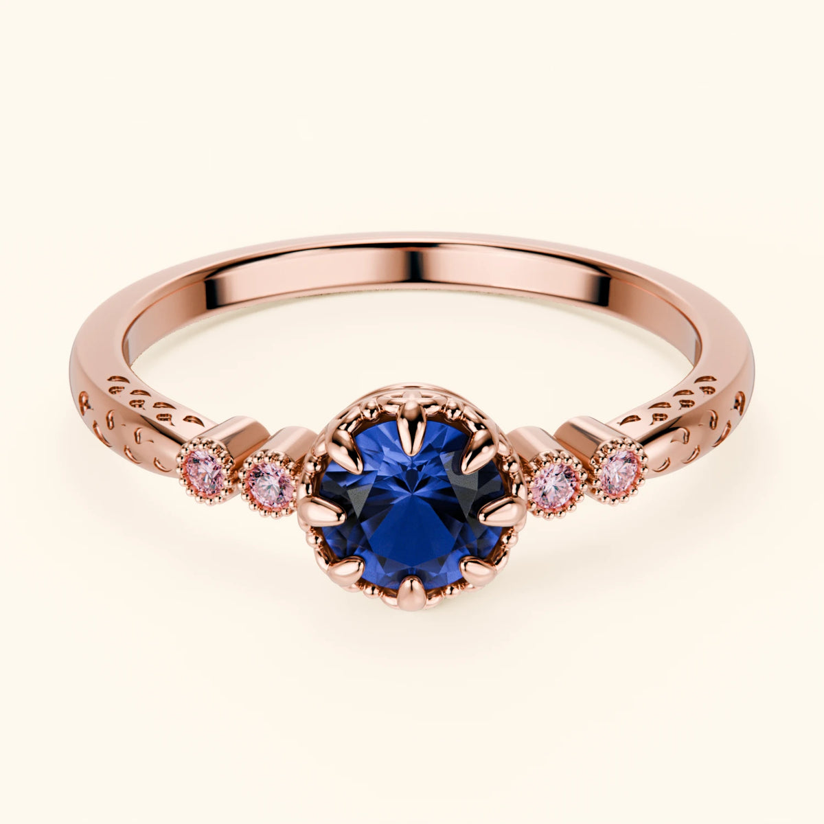 Engagement Ring Clarté - 0.60ct Natural Blue Sapphire with Lab Pink Diamond Side Stones