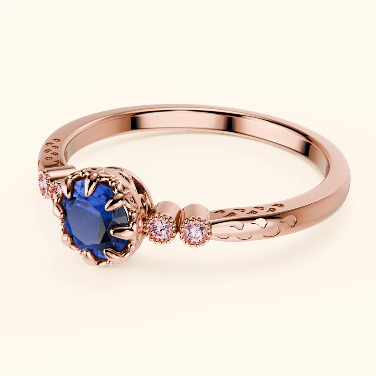 Engagement Ring Clarté - 0.60ct Natural Blue Sapphire with Lab Pink Diamond Side Stones