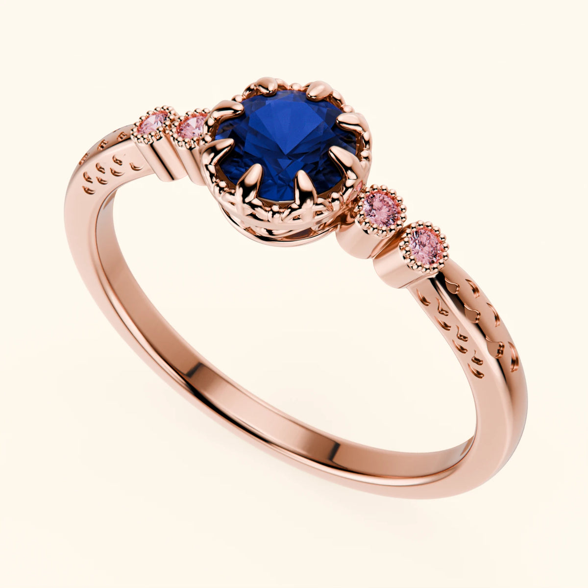 Engagement Ring Clarté - 0.60ct Natural Blue Sapphire with Lab Pink Diamond Side Stones