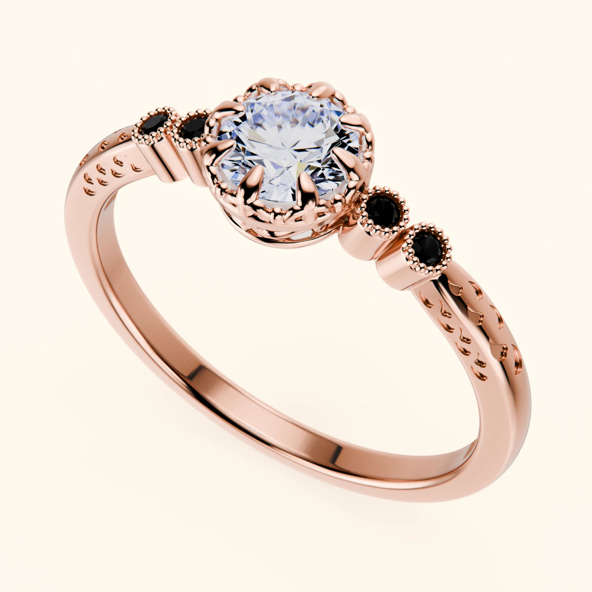 Engagement Ring Clarté - 0.5ct Natural Diamond with Black Diamond Side Stones