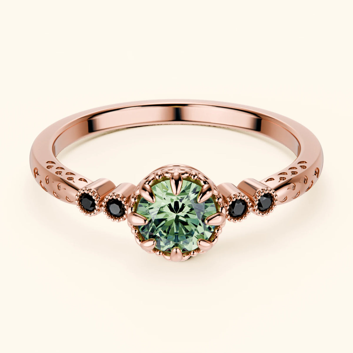 Engagement Ring Clarté - 0.5ct Lab Green Diamond with Black Diamond Side Stones