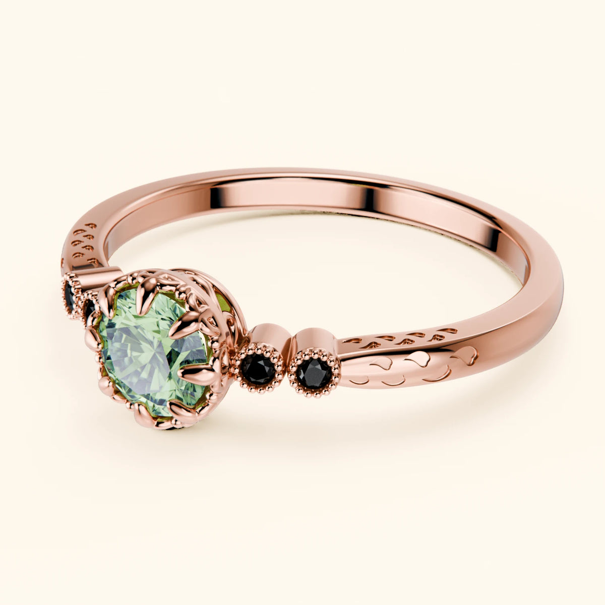 Engagement Ring Clarté - 0.5ct Lab Green Diamond with Black Diamond Side Stones