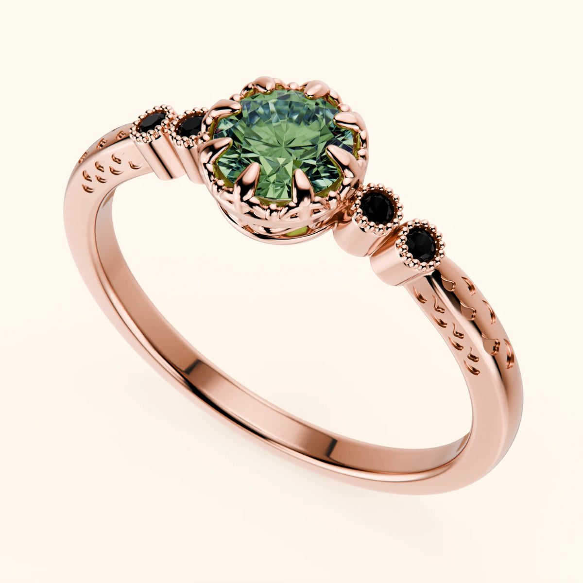 Engagement Ring Clarté - 0.5ct Lab Green Diamond with Black Diamond Side Stones