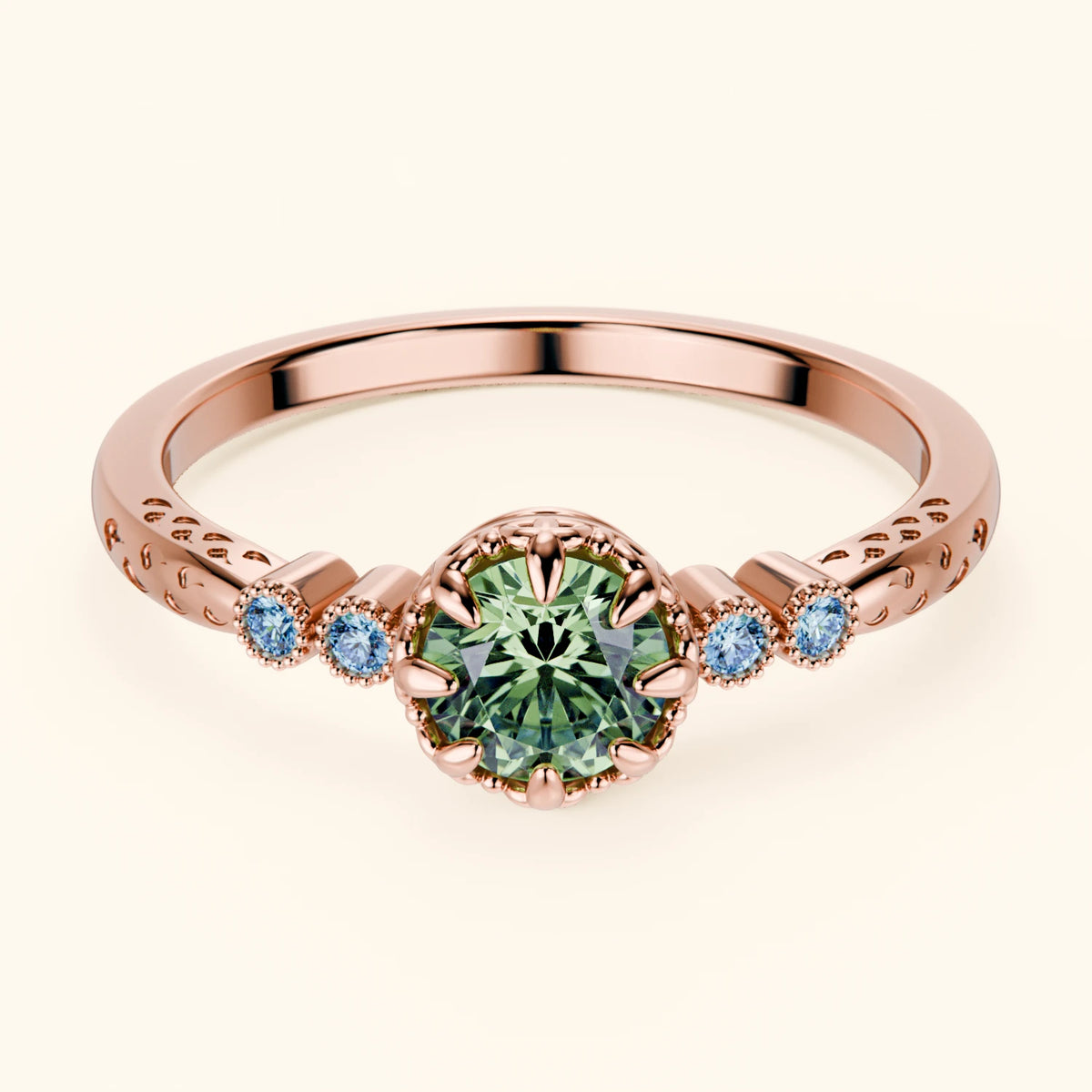 Engagement Ring Clarté - 0.5ct Lab Green Diamond with Lab Blue Diamond Side Stones