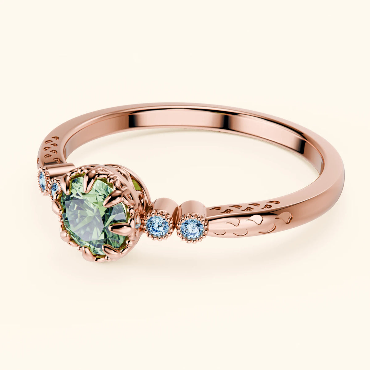 Engagement Ring Clarté - 0.5ct Lab Green Diamond with Lab Blue Diamond Side Stones