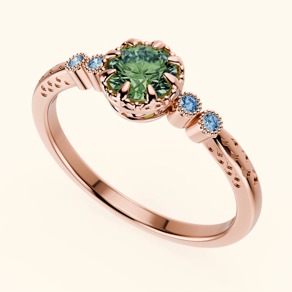 Engagement Ring Clarté - 0.5ct Lab Green Diamond with Lab Blue Diamond Side Stones