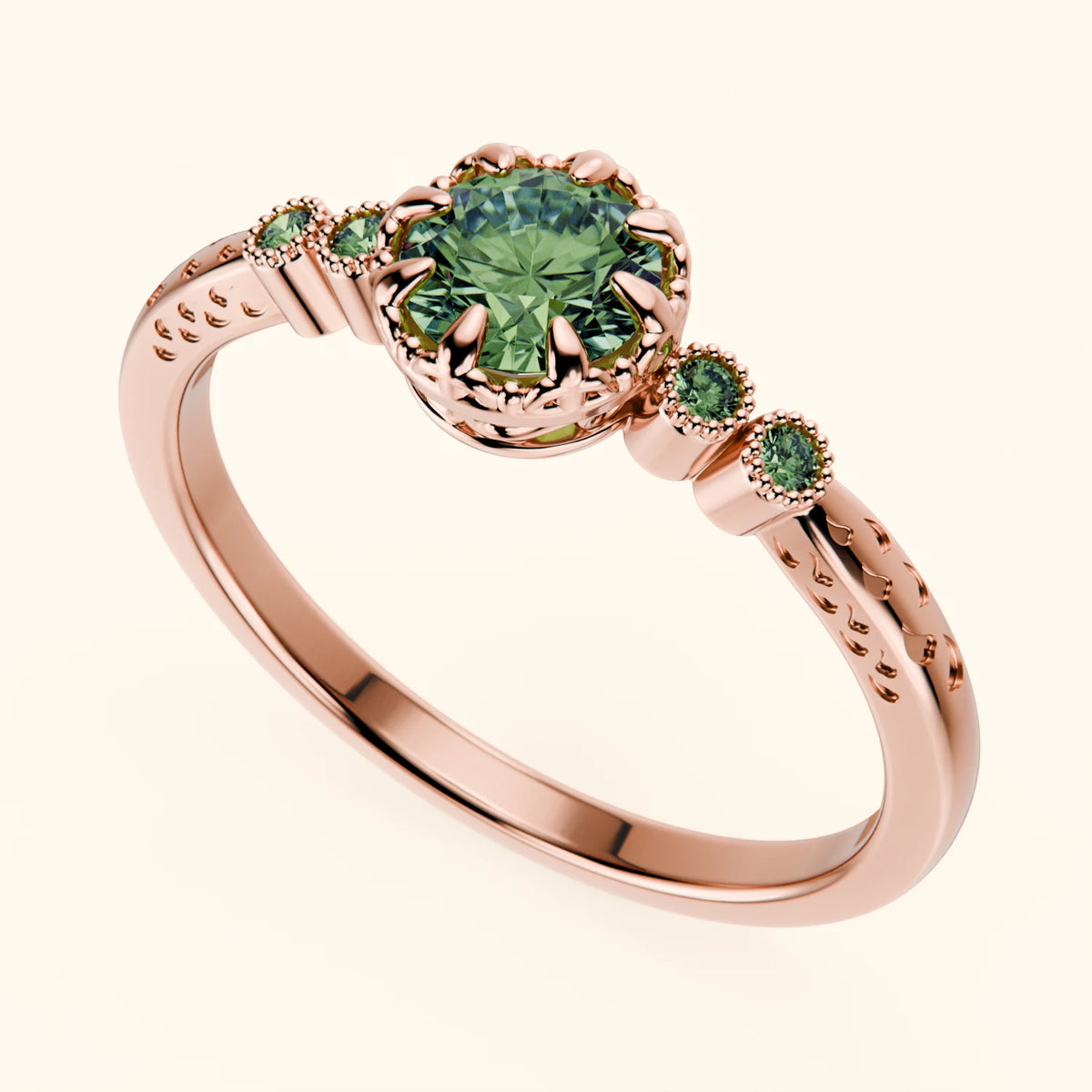 Engagement Ring Clarté - 0.5ct Lab Green Diamond with Lab Green Diamond Side Stones