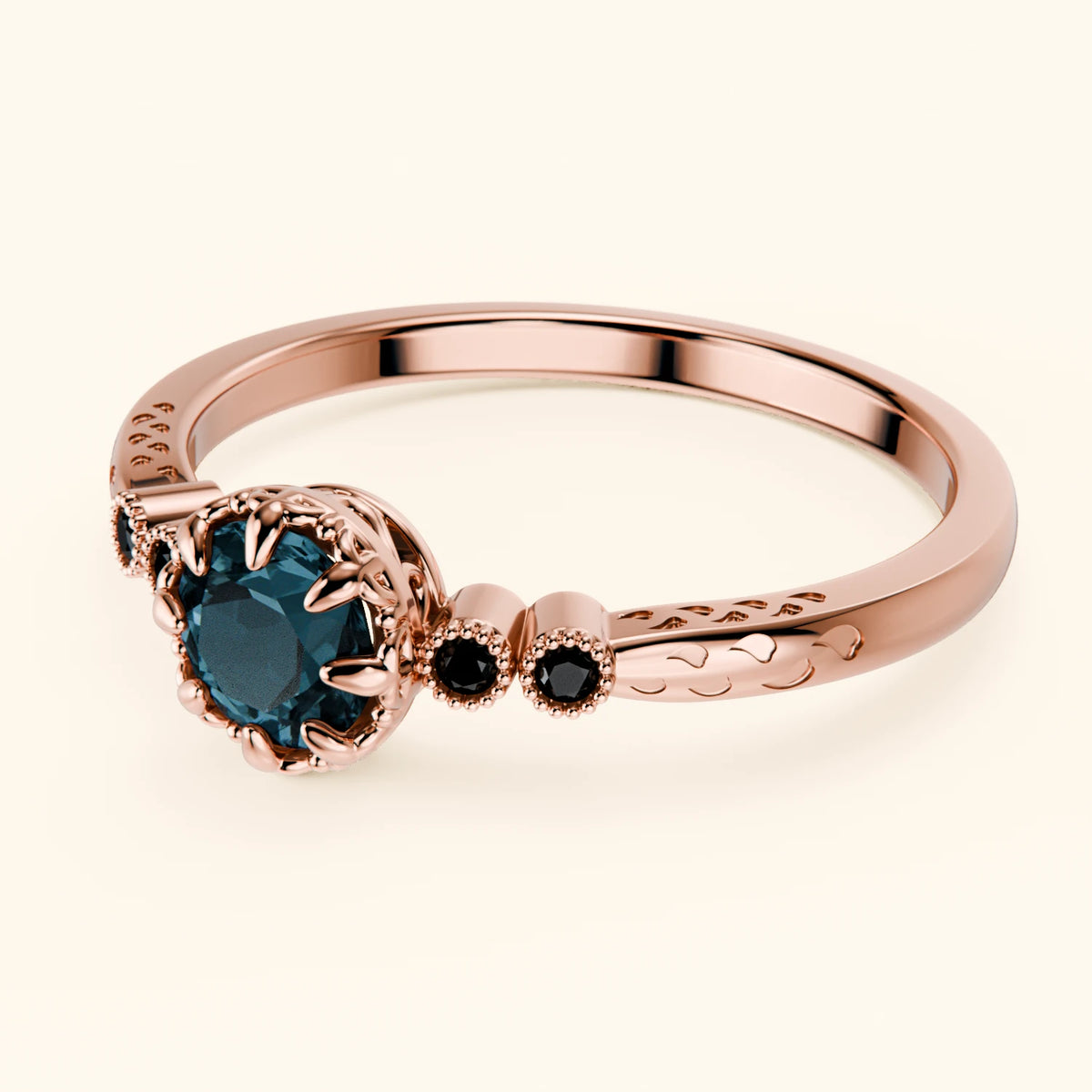 Engagement Ring Clarté - 0.50ct London Blue Topaz with Black Diamond Side Stones