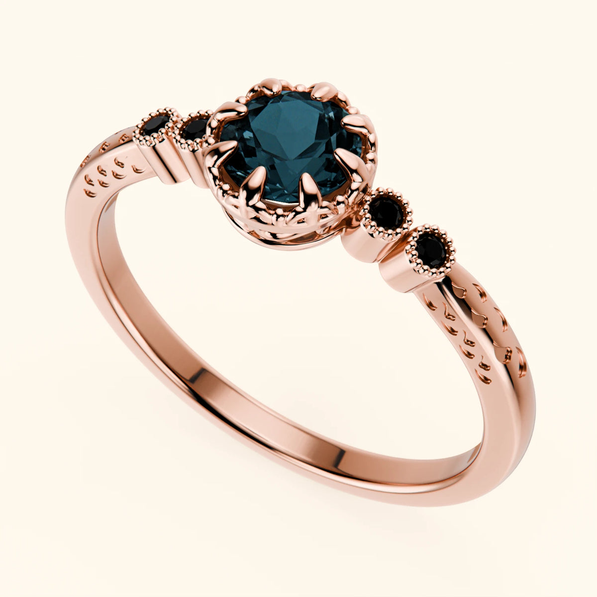 Engagement Ring Clarté - 0.50ct London Blue Topaz with Black Diamond Side Stones