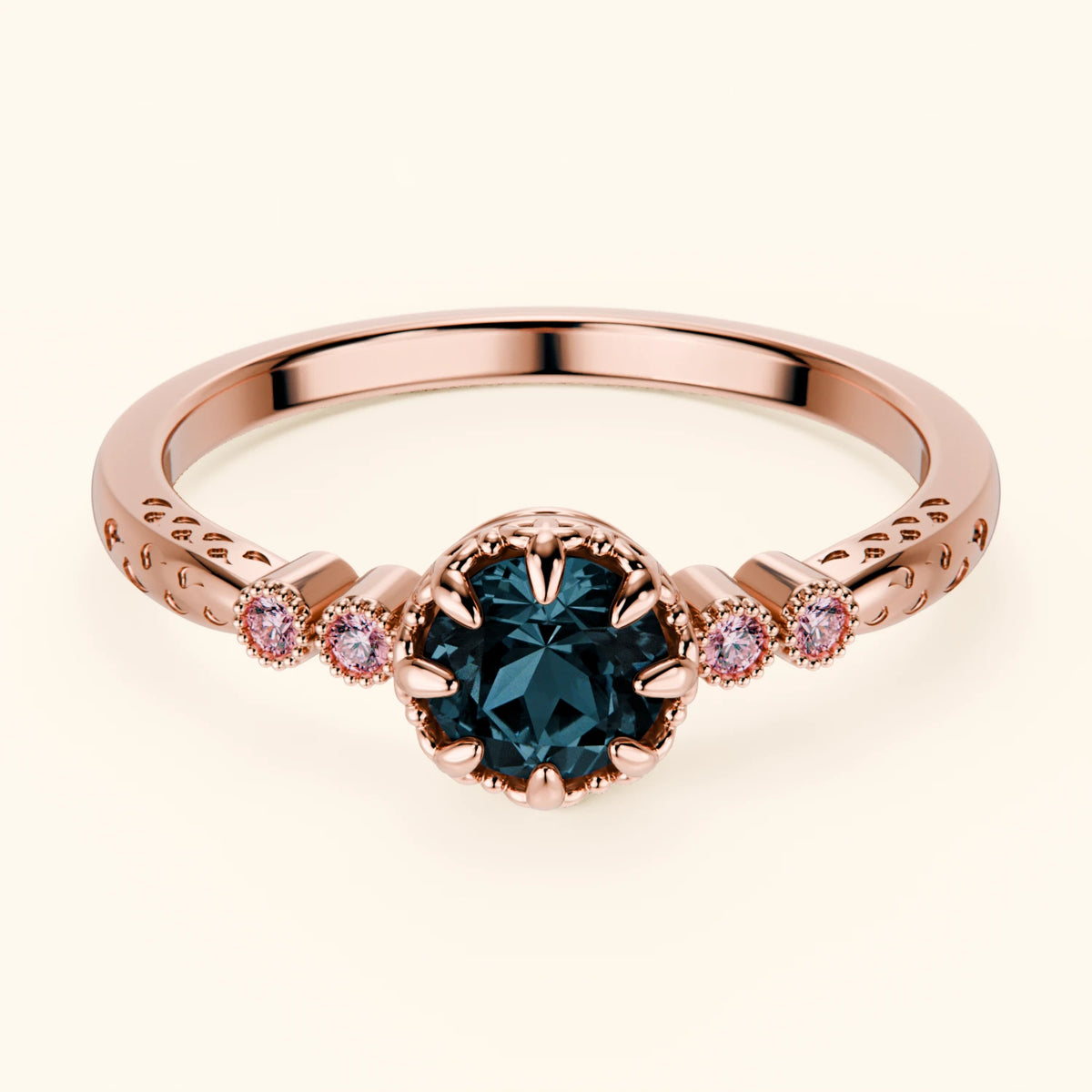 Engagement Ring Clarté - 0.50ct London Blue Topaz with Lab Pink Diamond Side Stones