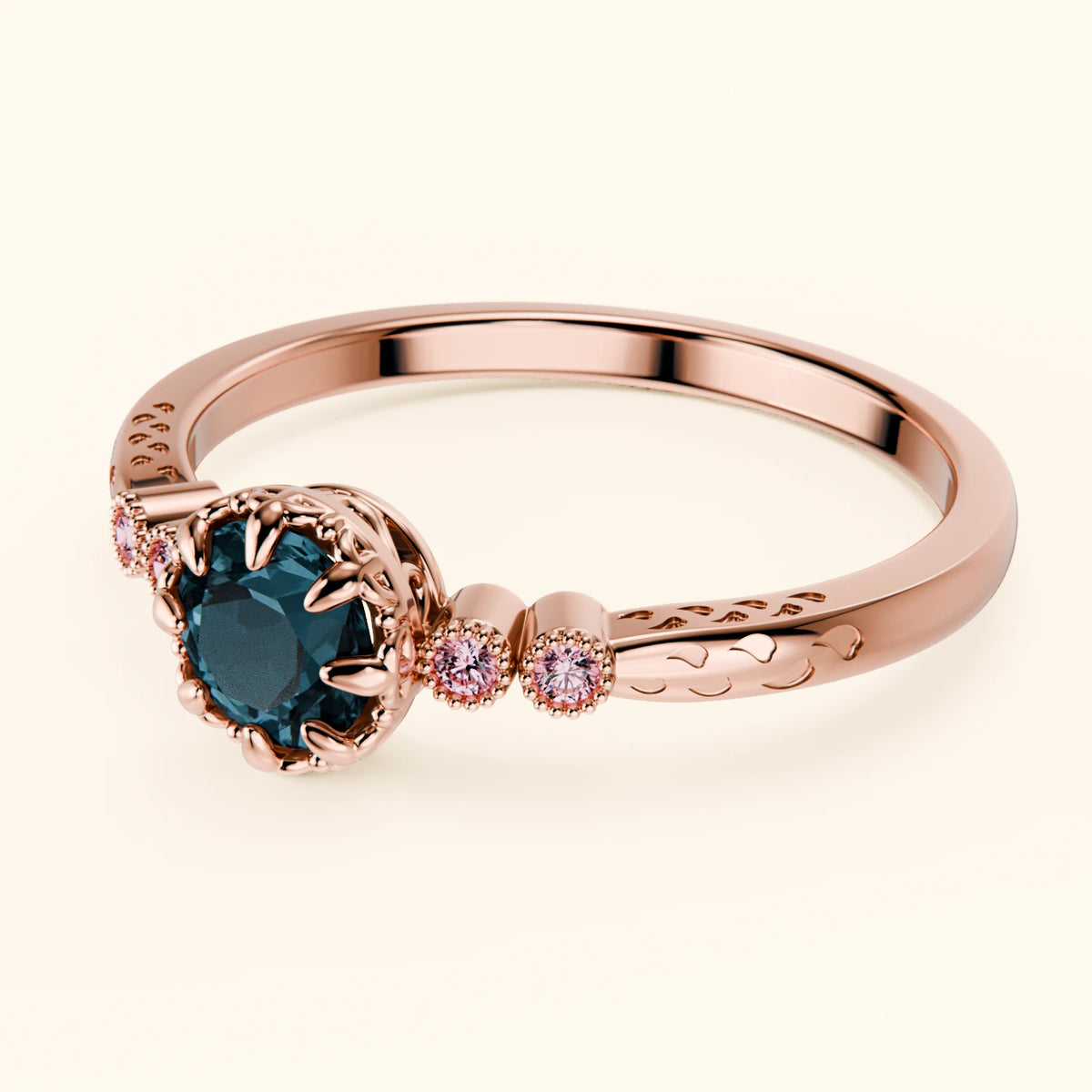 Engagement Ring Clarté - 0.50ct London Blue Topaz with Lab Pink Diamond Side Stones