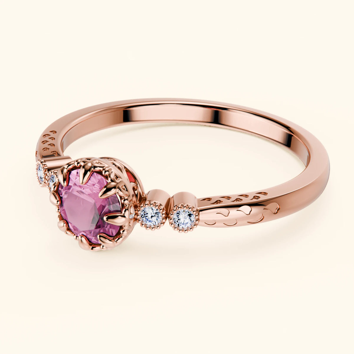 Engagement Ring Clarté - 0.60ct Natural Pink Sapphire with Natural Diamond Side Stones