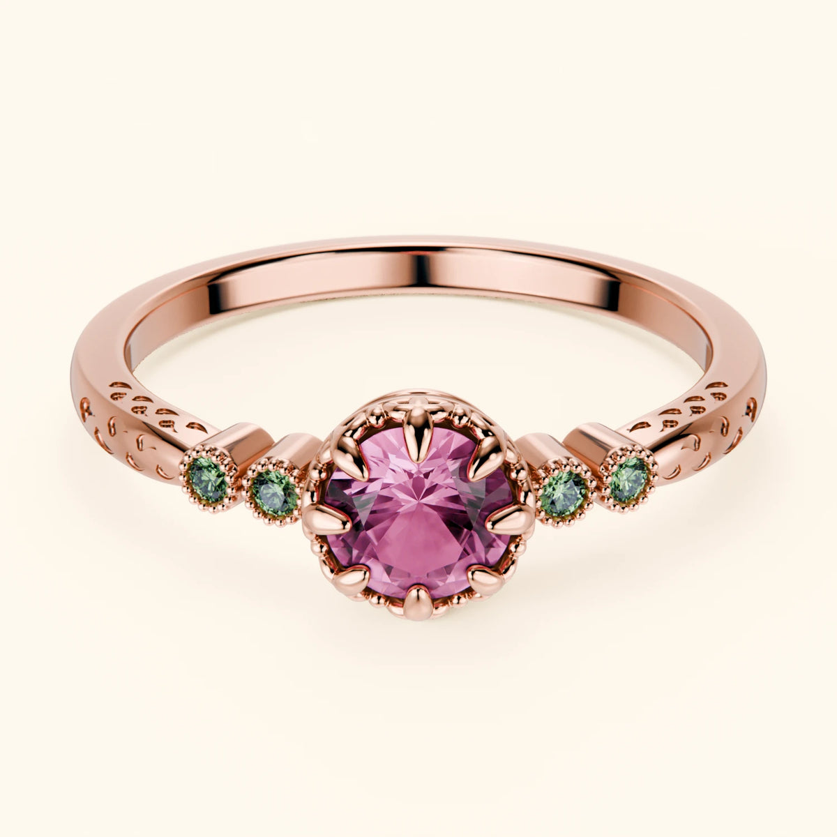 Engagement Ring Clarté - 0.60ct Natural Pink Sapphire with Lab Green Diamond Side Stones
