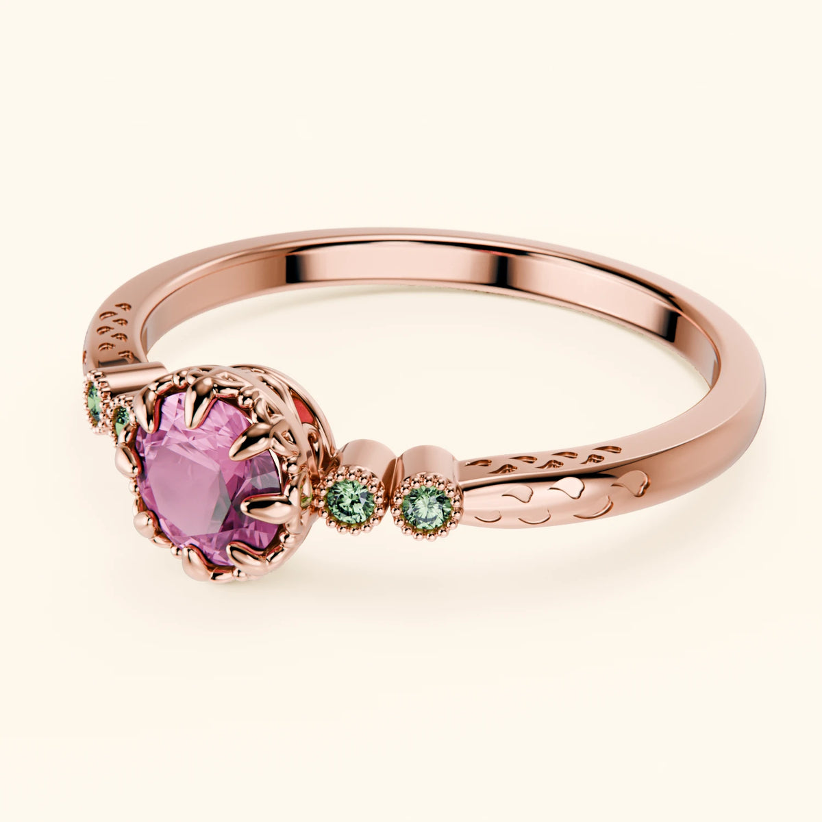 Engagement Ring Clarté - 0.60ct Natural Pink Sapphire with Lab Green Diamond Side Stones
