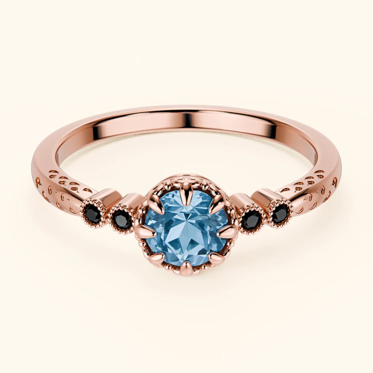 Engagement Ring Clarté - 0.50ct Swiss Blue Topaz with Black Diamond Side Stones