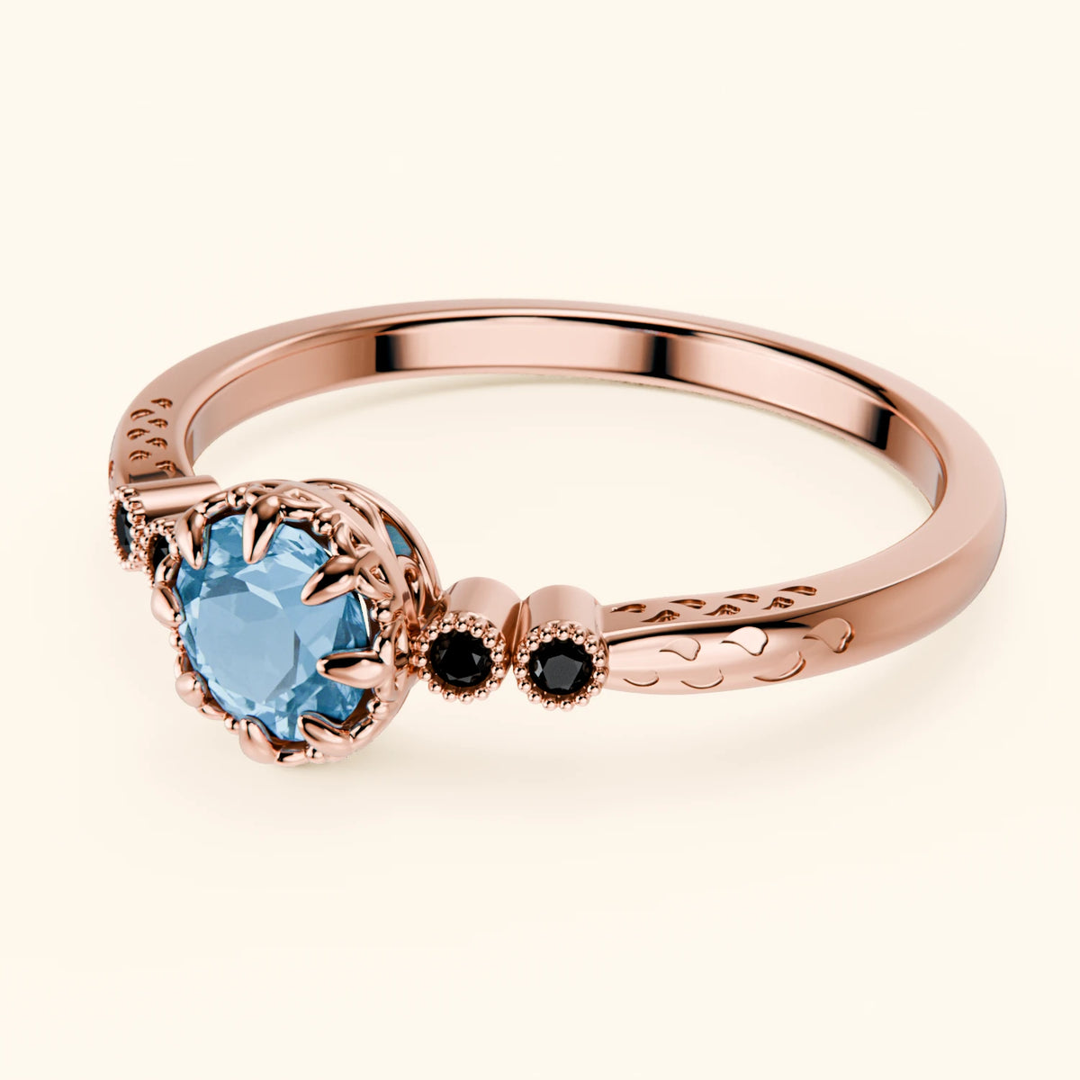 Engagement Ring Clarté - 0.50ct Swiss Blue Topaz with Black Diamond Side Stones