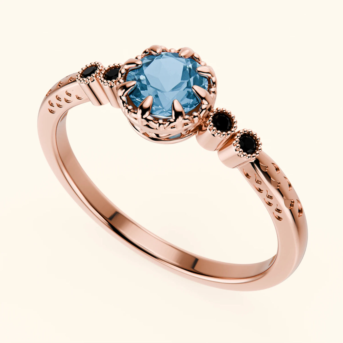 Engagement Ring Clarté - 0.50ct Swiss Blue Topaz with Black Diamond Side Stones