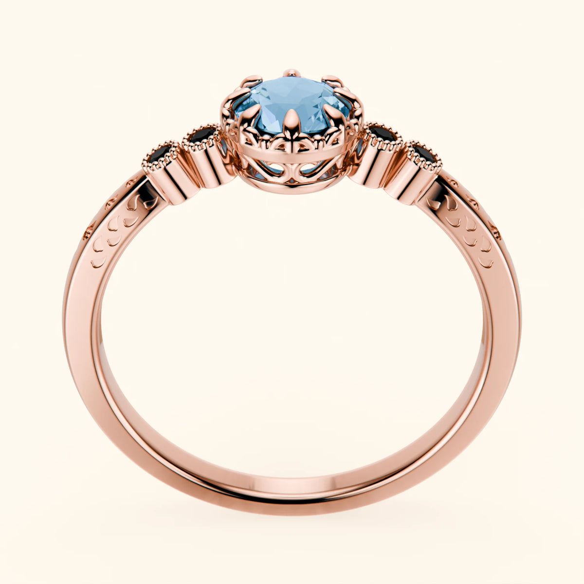 Engagement Ring Clarté - 0.50ct Swiss Blue Topaz with Black Diamond Side Stones