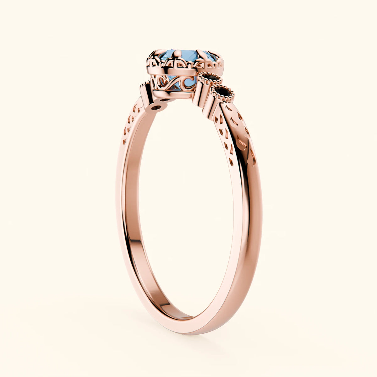 Engagement Ring Clarté - 0.50ct Swiss Blue Topaz with Black Diamond Side Stones