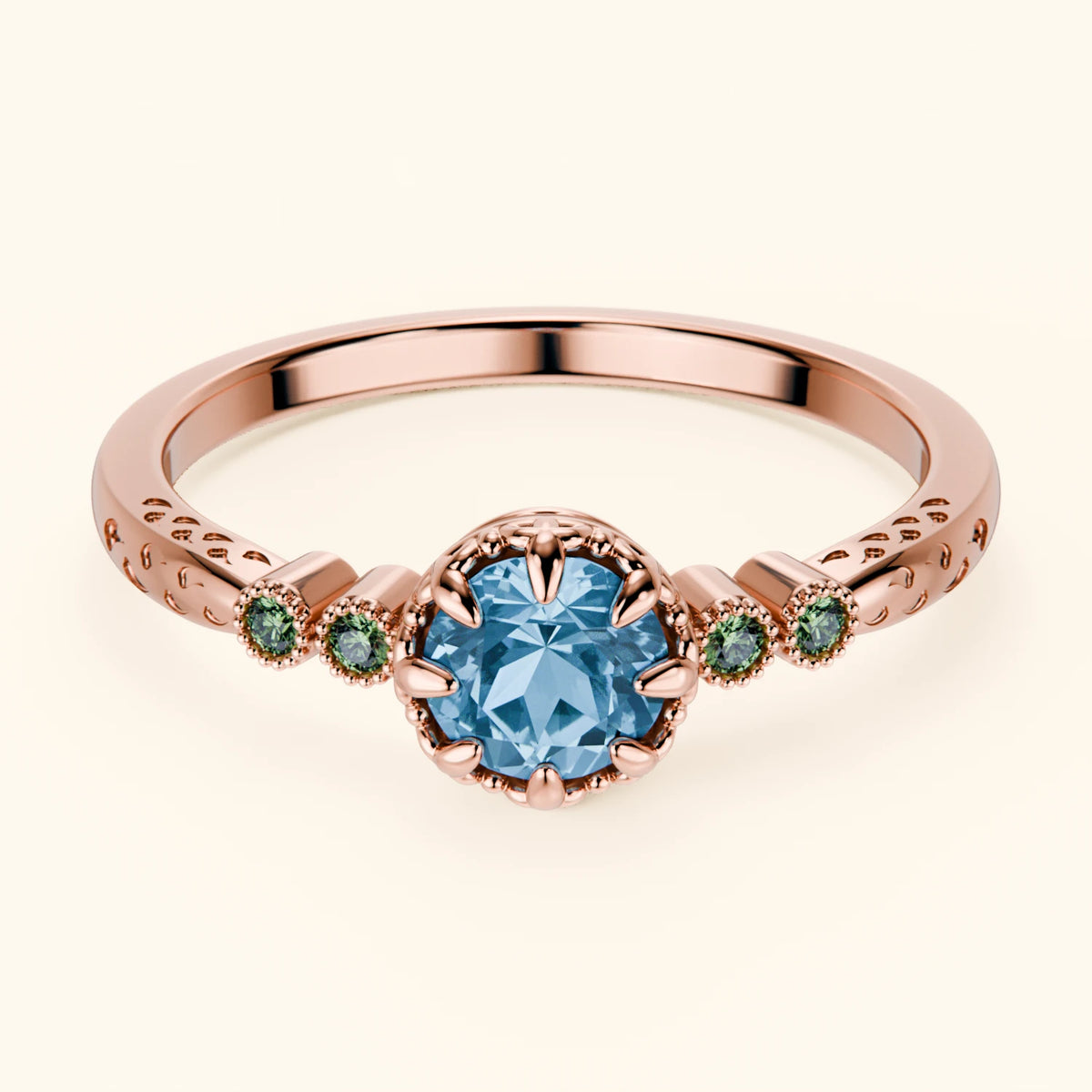 Engagement Ring Clarté - 0.50ct Swiss Blue Topaz with Lab Green Diamond Side Stones