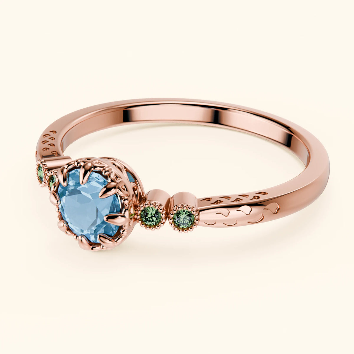 Engagement Ring Clarté - 0.50ct Swiss Blue Topaz with Lab Green Diamond Side Stones
