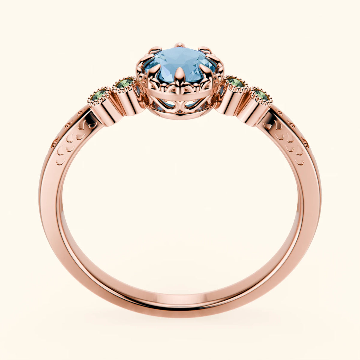 Engagement Ring Clarté - 0.50ct Swiss Blue Topaz with Lab Green Diamond Side Stones