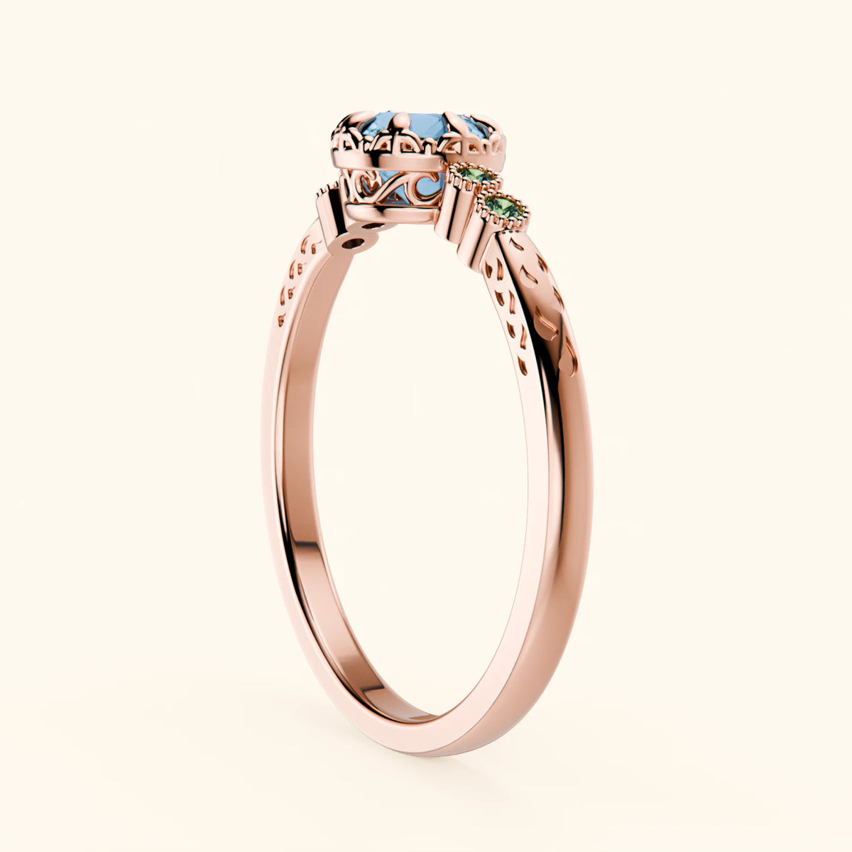 Engagement Ring Clarté - 0.50ct Swiss Blue Topaz with Lab Green Diamond Side Stones
