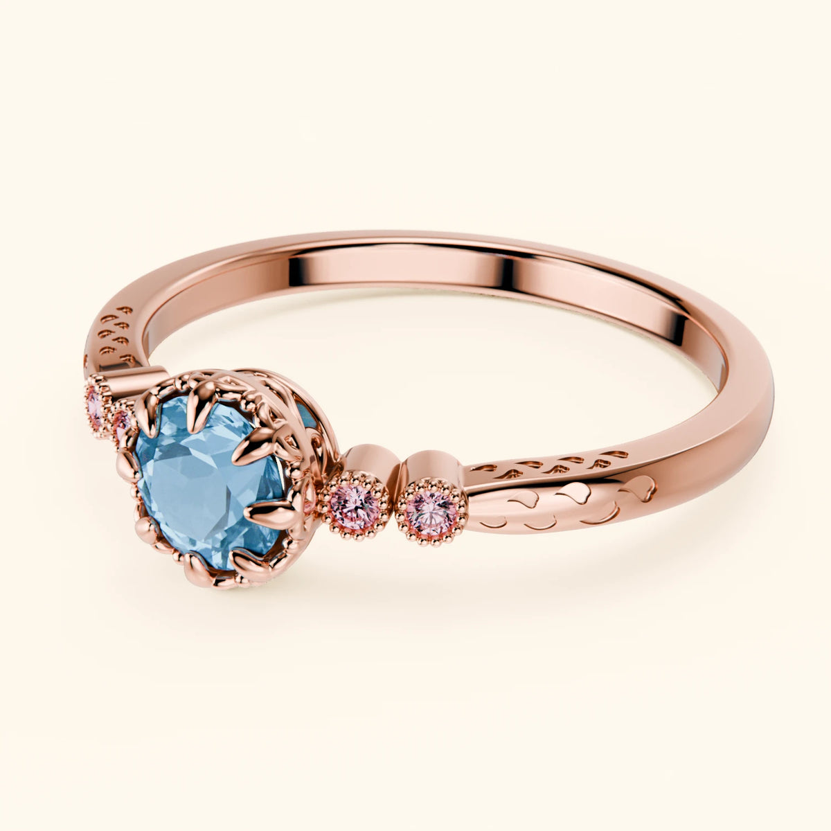 Pierścionek zaręczynowy Clarté – Topaz Swiss Blue 0,50 ct, kamienie boczne: różowy diament laboratoryjny