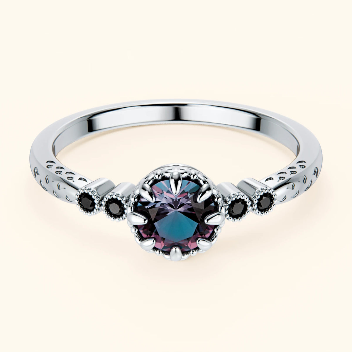 Engagement Ring Clarté - 0.55ct Lab Alexandrite with Black Diamond Side Stones
